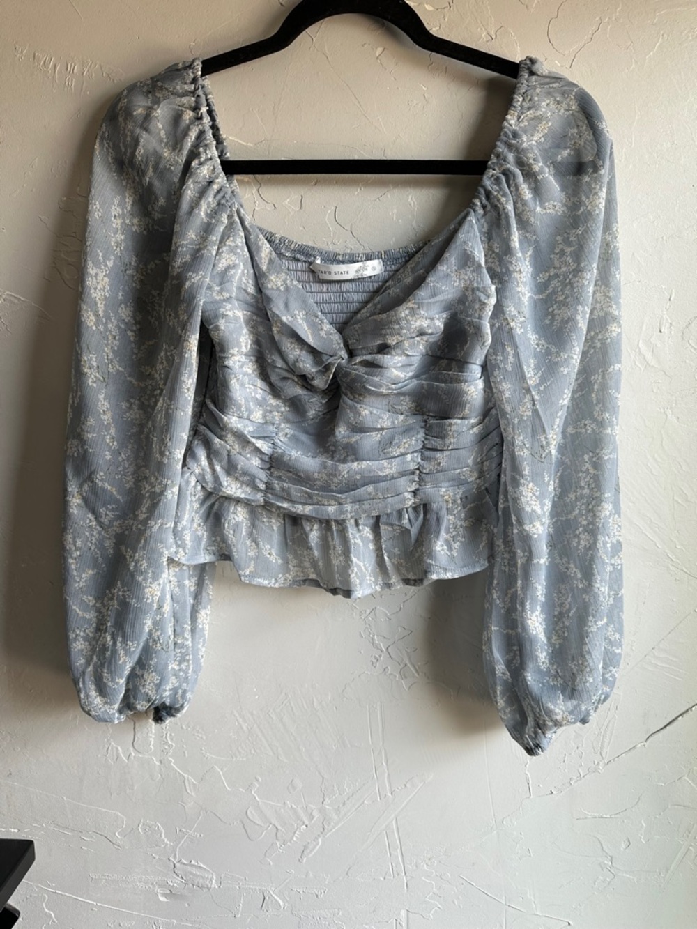 Alter’d State Blue Floral Ruched Milkmaid Blouse Cottagecore Coquette Top S - Picture 2 of 12